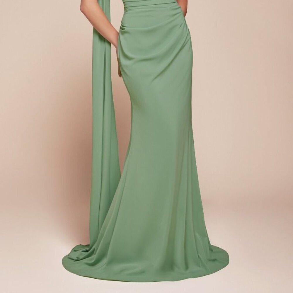 NEW OFF THE SHOULDER LONG SHEATH CHIFFON DRESS W/ SCOOP NECKLINE & TIES 7433 - Picture 6 of 6